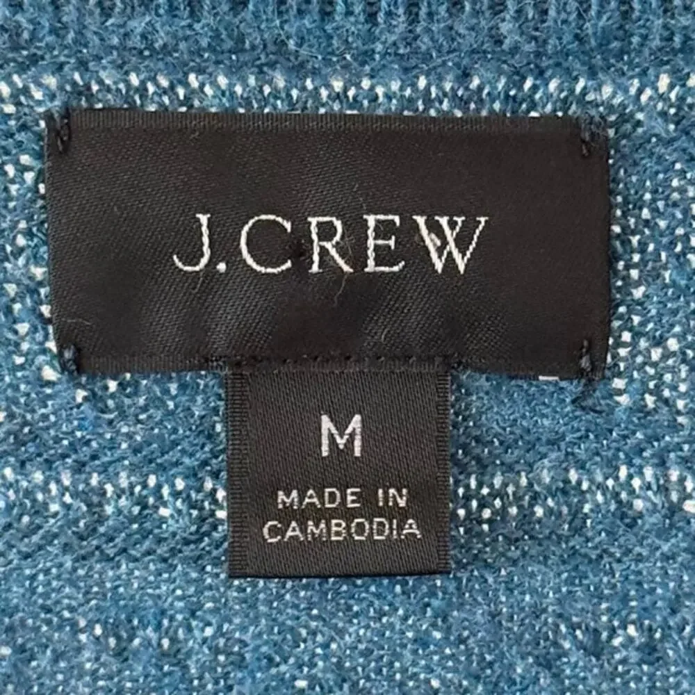 J. Crew Blue Multi Pattern Knit Crewneck Sweater Medium Casual Office Minimal